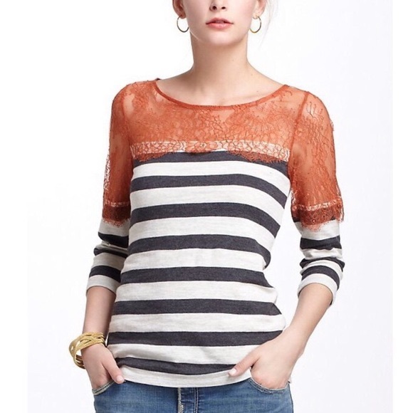 Anthropologie Tops - Anthropologie Deletta Lace and Lines Top Size S